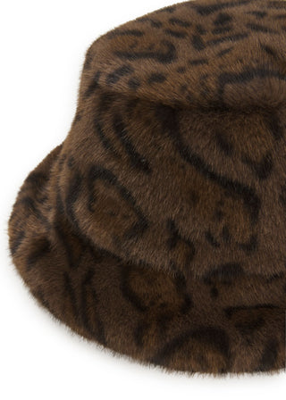 Bucket Hat aus Fake Fur mit Leo-Muster