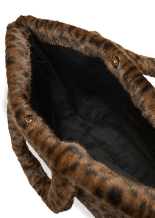 Shopper aus Fake Fur mit Leo-Muster