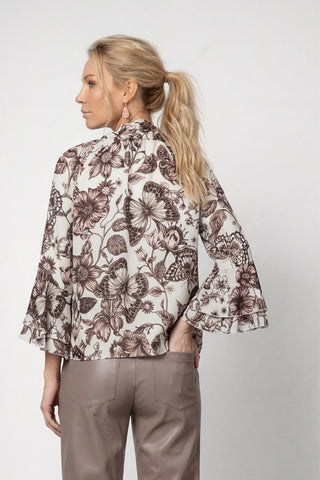 Bluse, taupe gemustert