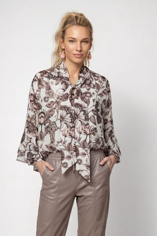 Bluse, taupe gemustert