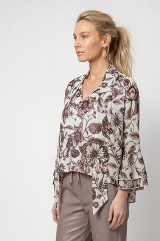 Bluse, taupe gemustert