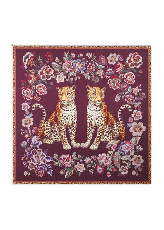 Luxuriöses Tuch aus reiner Seide mit Blumen-Muster und Leoparden