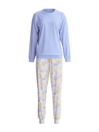 DAMEN Pyjama mit Bündchen, harmony blue print
