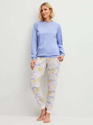 DAMEN Pyjama mit Bündchen, harmony blue print