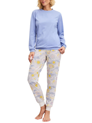 DAMEN Pyjama mit Bündchen, harmony blue print
