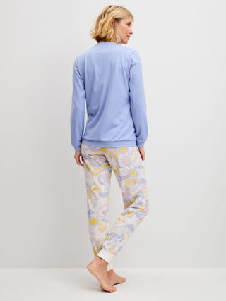 DAMEN Pyjama mit Bündchen, harmony blue print