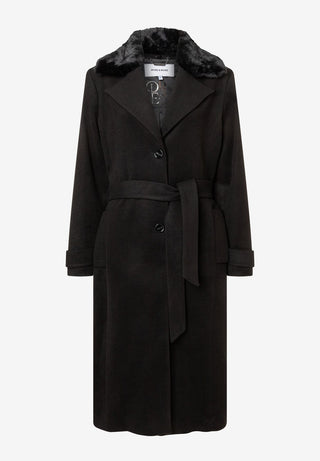 Velours Coat w Fake Fur Collar, black