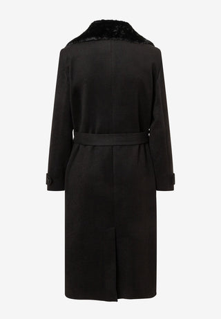 Velours Coat w Fake Fur Collar, black