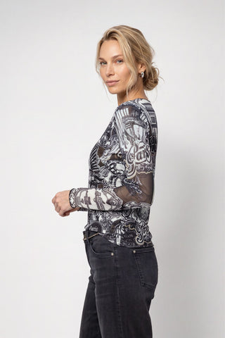 Langarmshirt mit Emblem-Muster