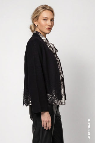 Strickjacke mit Spitzenborte