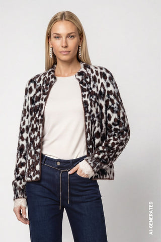 Flauschige Leo-Strickjacke