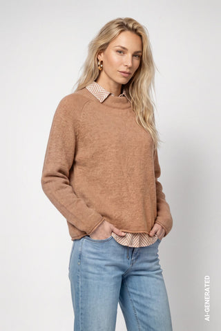 Flauschiger Strickpullover mit Rollsaum