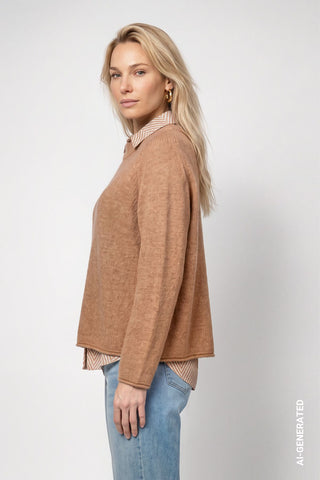 Flauschiger Strickpullover mit Rollsaum