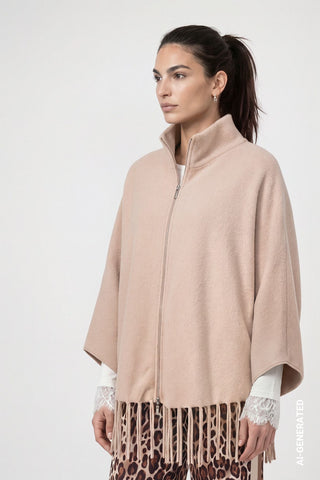 Strickcape mit Fransen