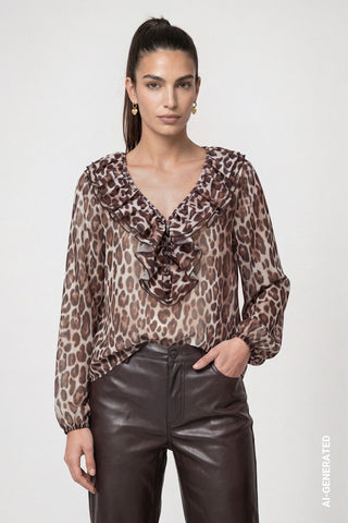 Chiffon Bluse mit Leo-Muster
