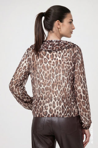 Chiffon Bluse mit Leo-Muster
