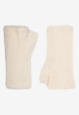 Knitted Furry Gloves, powder cream