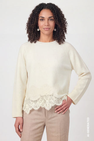 Strickpullover mit Spitzensaum