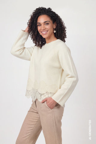 Strickpullover mit Spitzensaum
