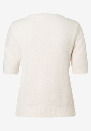 Fuzzy Short Sleeve Pullover, powder cream