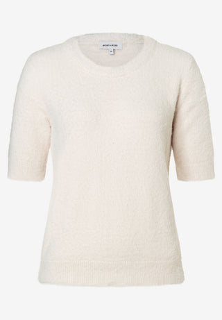 Fuzzy Short Sleeve Pullover, powder cream