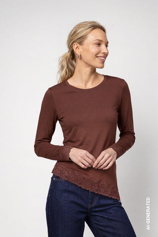 Langarmshirt mit Spitzenborte
