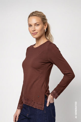 Langarmshirt mit Spitzenborte