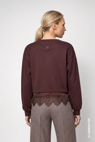 Sweatshirt mit Spitzenborte