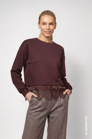 Sweatshirt mit Spitzenborte