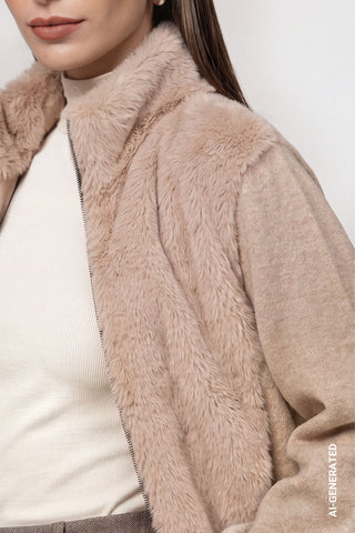 Strickjacke mit Kunstfell