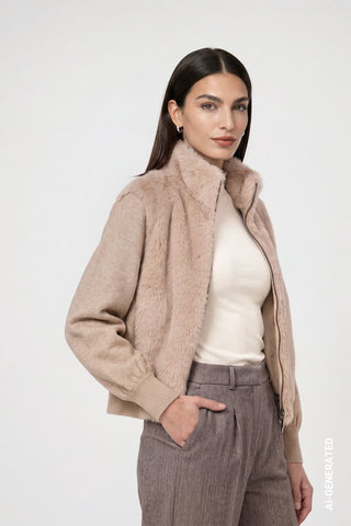 Strickjacke mit Kunstfell