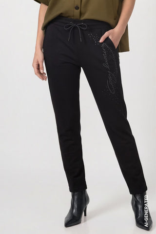 Jogger mit Strass von Monari in Schwarz – Hose für Damen