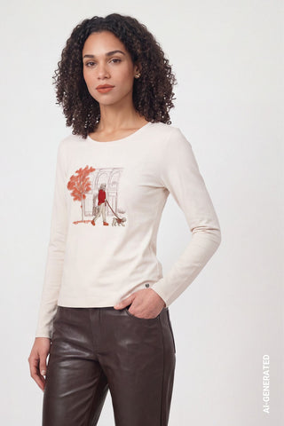 Langarmshirt mit Print von Monari in Beige – Shirt für Damen