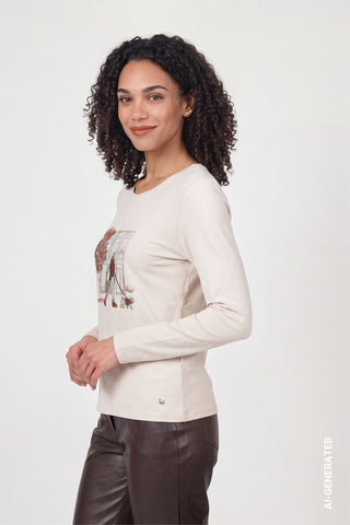 Langarmshirt mit Print von Monari in Beige – Shirt für Damen – Ansicht 2